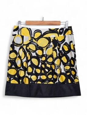 Le Chateau Women's 100% Silk Abstract Mod Polka Dot Print Mini Skirt Yellow M